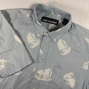 Reyn Spooner Men’s M Light Blue Boat Print Short‎ Sleeve Shirt
